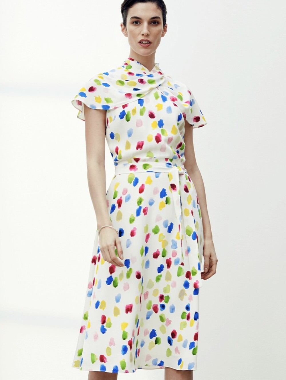 The Fold London Tivoli White Dress with Multicolor Paint Dot Print